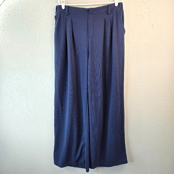 Halara Wide Leg Pants High Waisted Navy Blue Minimalist Relaxed Work Trouser XL - Picture 1 of 11